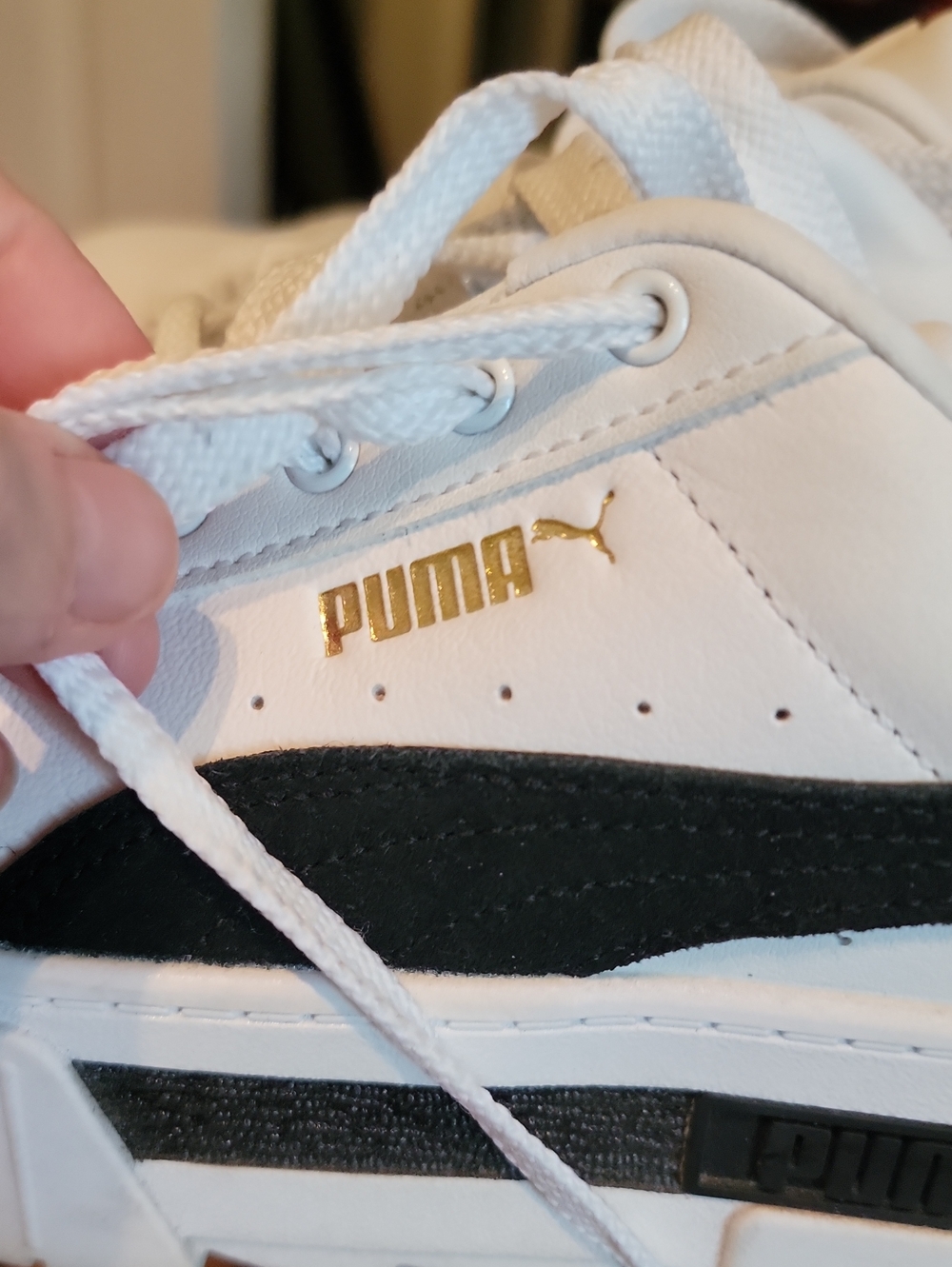 Women's White Platform Sneakers with Black Accent - Picture 5 of 10